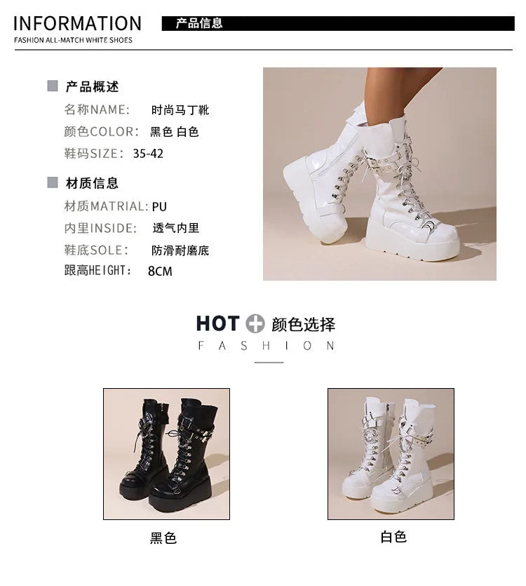 Ladies Platform Boots Fashion Chain Punk Goth Wedges 8cm High Heels Women's Boots Party Street Cosplay Woman Shoes Bota Feminina