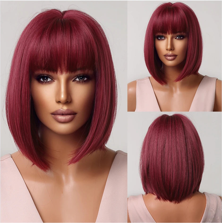 White Blonde Gray Synthetic Wigs with Bangs Short Straight Bob Hair Wig for Women Cosplay Daily Natural Hair Heat Resistant