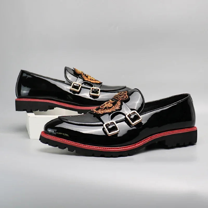 Luxury Leather Shoes for Men Fashion Embroidery Men British Style Monk Shoes High Quality Loafers Casual Business Men Shoes 2025
