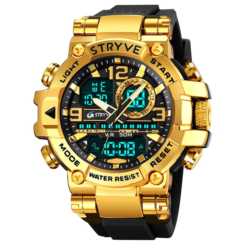 New STRYVE Brand Sports Relojs Hot Men's Digital-Analog Dual Movement Luminous Calendar 5ATM Waterproof Watches 8025 and 8026