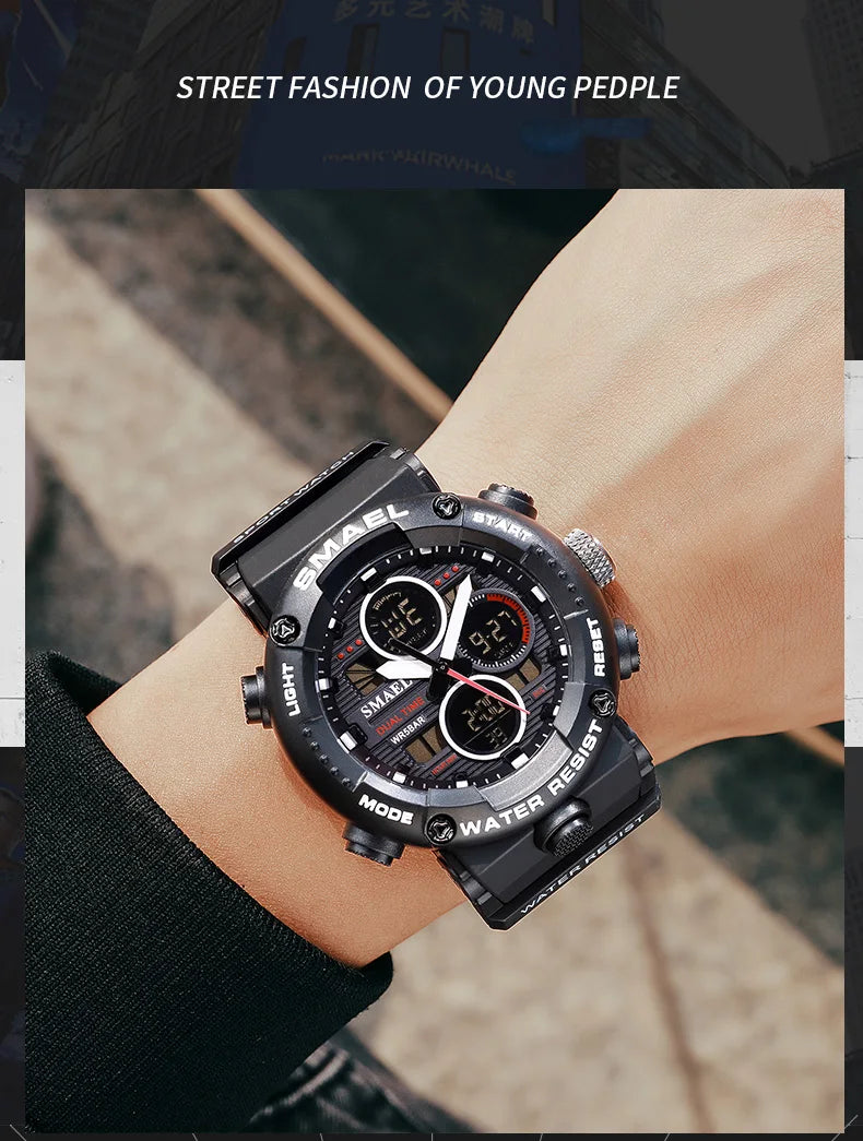 SMAEL Watch Men Waterproof LED Digital Watches Stopwatch Big Dial Clock For Male 8038 Sport Men Watches Quartz