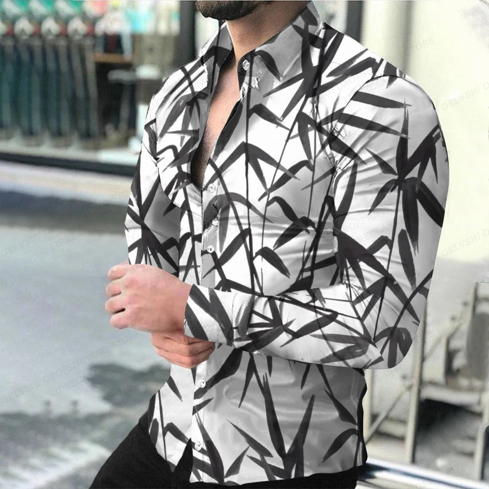 Leopard Hawaii Shirts Men Fashion Shirt Long Sleeve Blouse Lapel Beach Blouse Men Clothing Turn Over Collar Vocation Camisa Teen