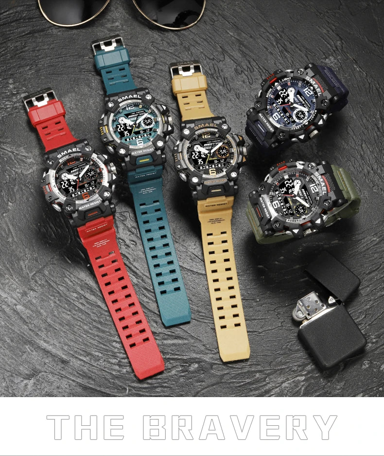 SMAEL Men Watches  50m Waterproof Sports Watch Military Man Sports Watch Digital 8072 Dual Display Watch  Quartz  Led Digital