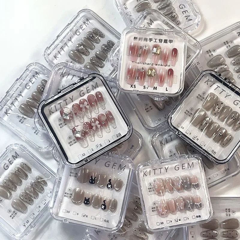 10PCS Press-On Nail Storage Acrylic Boxes with Adhesive Sheets Transparent Clear Nail Boxes Jewelry Storage Tool&Accessories