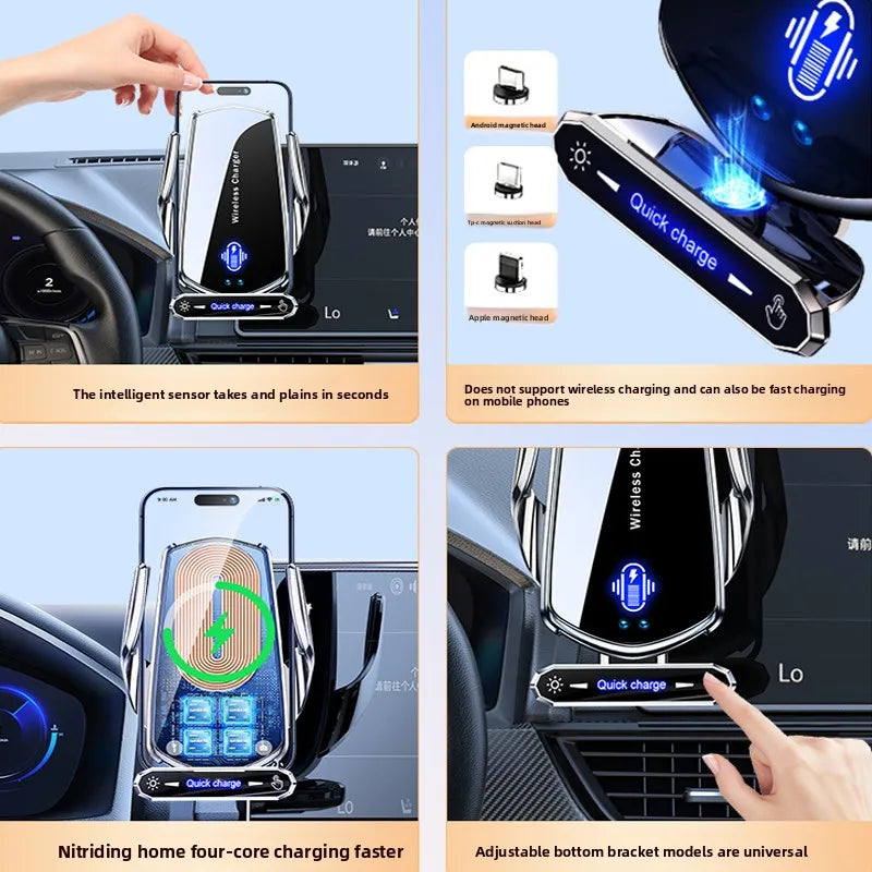 Wireless Charger Car Mount Cell Phone Holder Mobile Support For Car Holder Automotive Electric Induction Auto Clamping For Phone