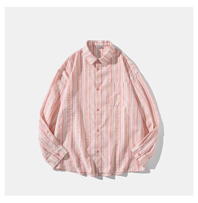 New Striped Long Sleeve Shirt for Men & Women | Trendy Fall Button-Down Shirt | Casual & Office Wear | Lapel Collar Fashion Top