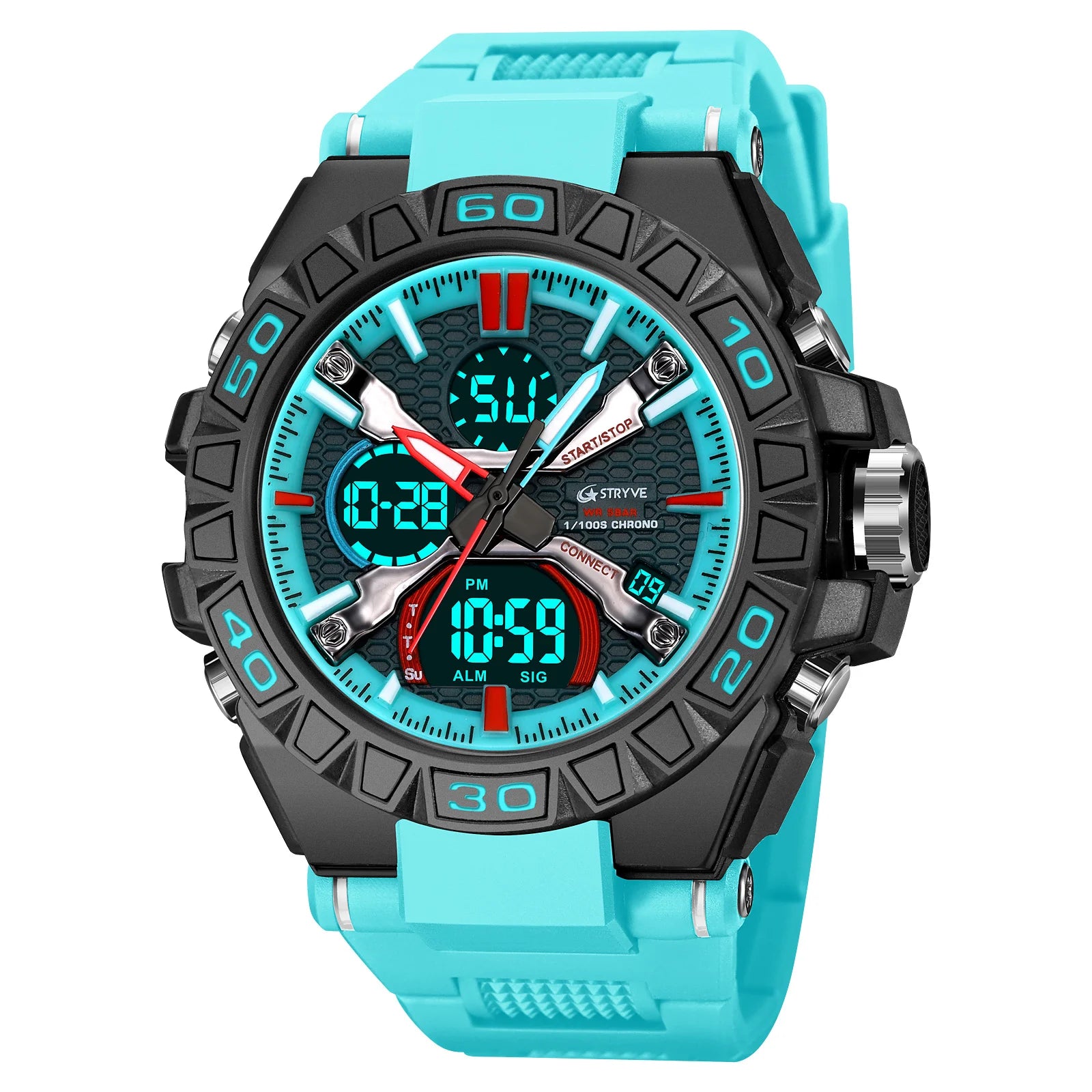 New STRYVE Brand Sports Relojs Hot Men's Digital-Analog Dual Movement Luminous Calendar 5ATM Waterproof Watches 8025 and 8026