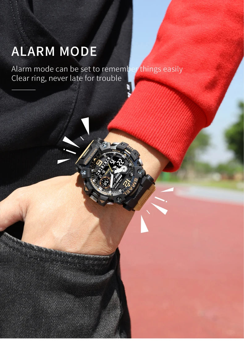 SMAEL Men Watches  50m Waterproof Sports Watch Military Man Sports Watch Digital 8072 Dual Display Watch  Quartz  Led Digital