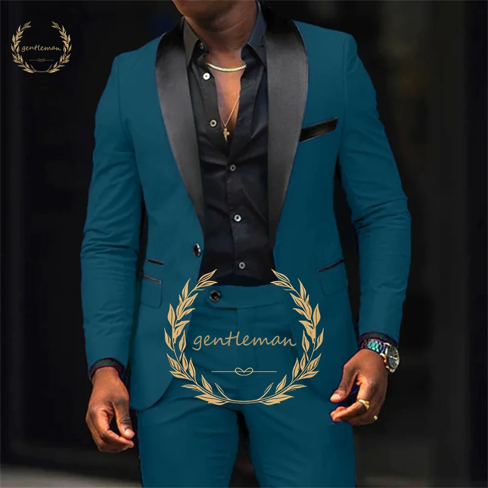 Men's black and red shawl one button suit, men's elegant slim fashion suit custom party cocktail casual tuxedo