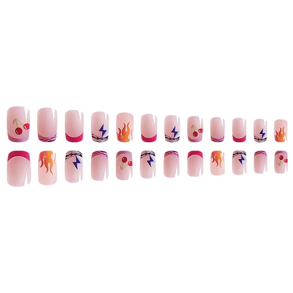 24pcs 3D Pink Flower False Nails Sweet French Almond Fake Nail Patch Full Cover Wearable Hand-painted Butterfly Press on Nails