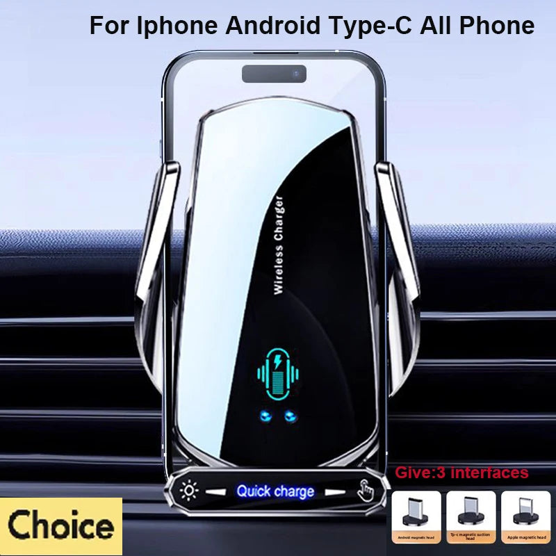 Wireless Charger Car Mount Cell Phone Holder Mobile Support For Car Holder Automotive Electric Induction Auto Clamping For Phone