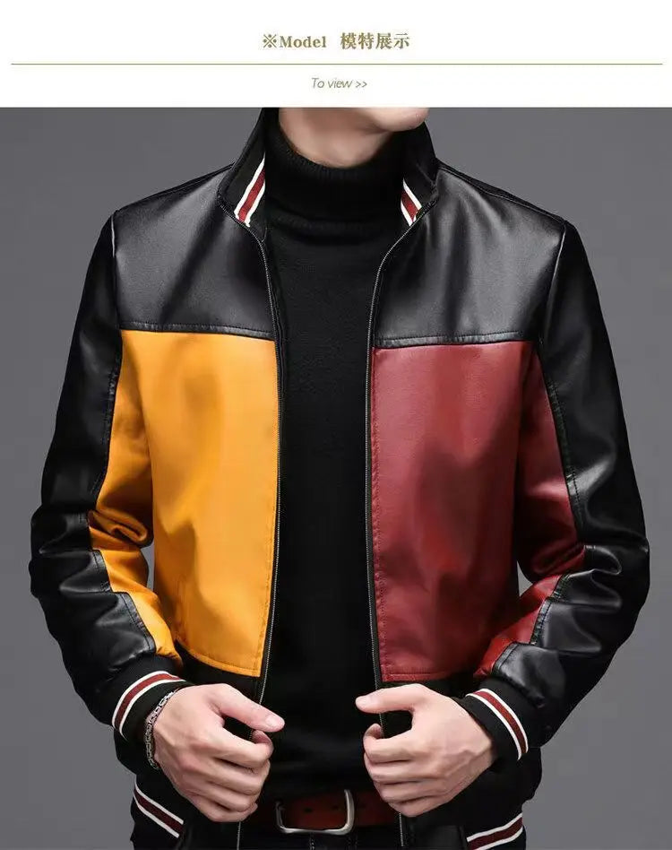 2024 Winter New PU Leather Men's Jackets Winter Fake Fur One Jacket Thickened Warm Turn Collar Coat Men's Padded Leather Jacket