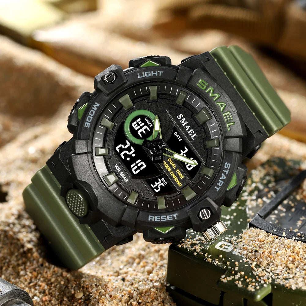 SMAEL Multifunctional LED Light Digital Sport Watch Mens Casual Student Stopwatch Clendar Clock Quartz Analog Wristwatches 8081