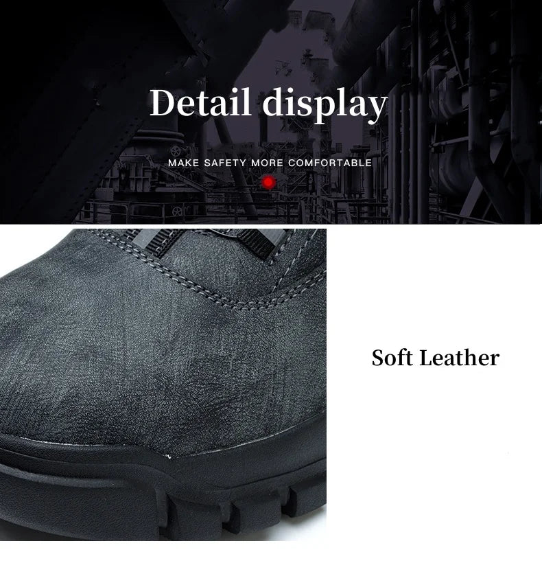 Rotating Buttons Safety Shoes Men Waterproof Work Boots Anti-smash Anti-puncture Protective Autumn Winter light Work Shoes