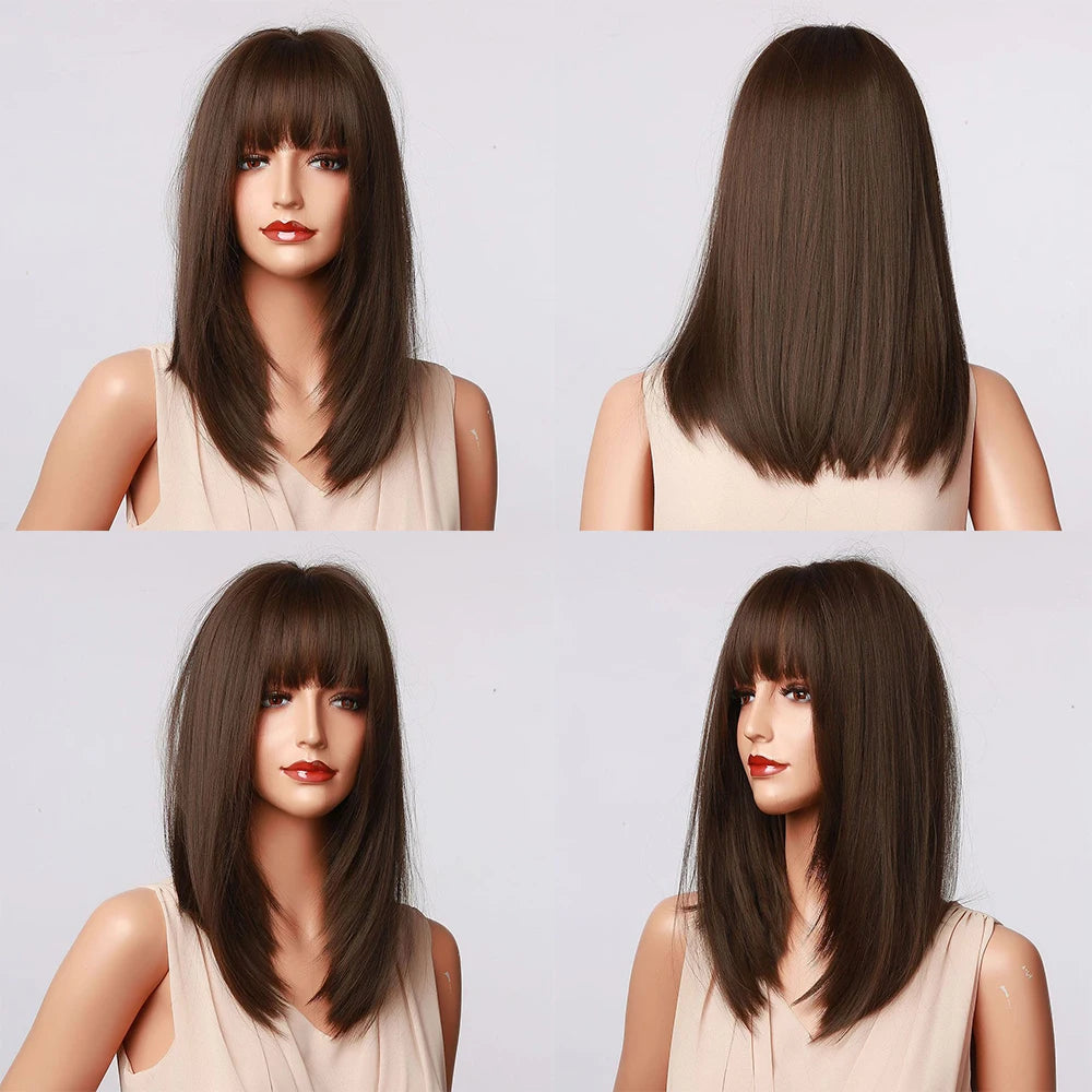White Blonde Gray Synthetic Wigs with Bangs Short Straight Bob Hair Wig for Women Cosplay Daily Natural Hair Heat Resistant