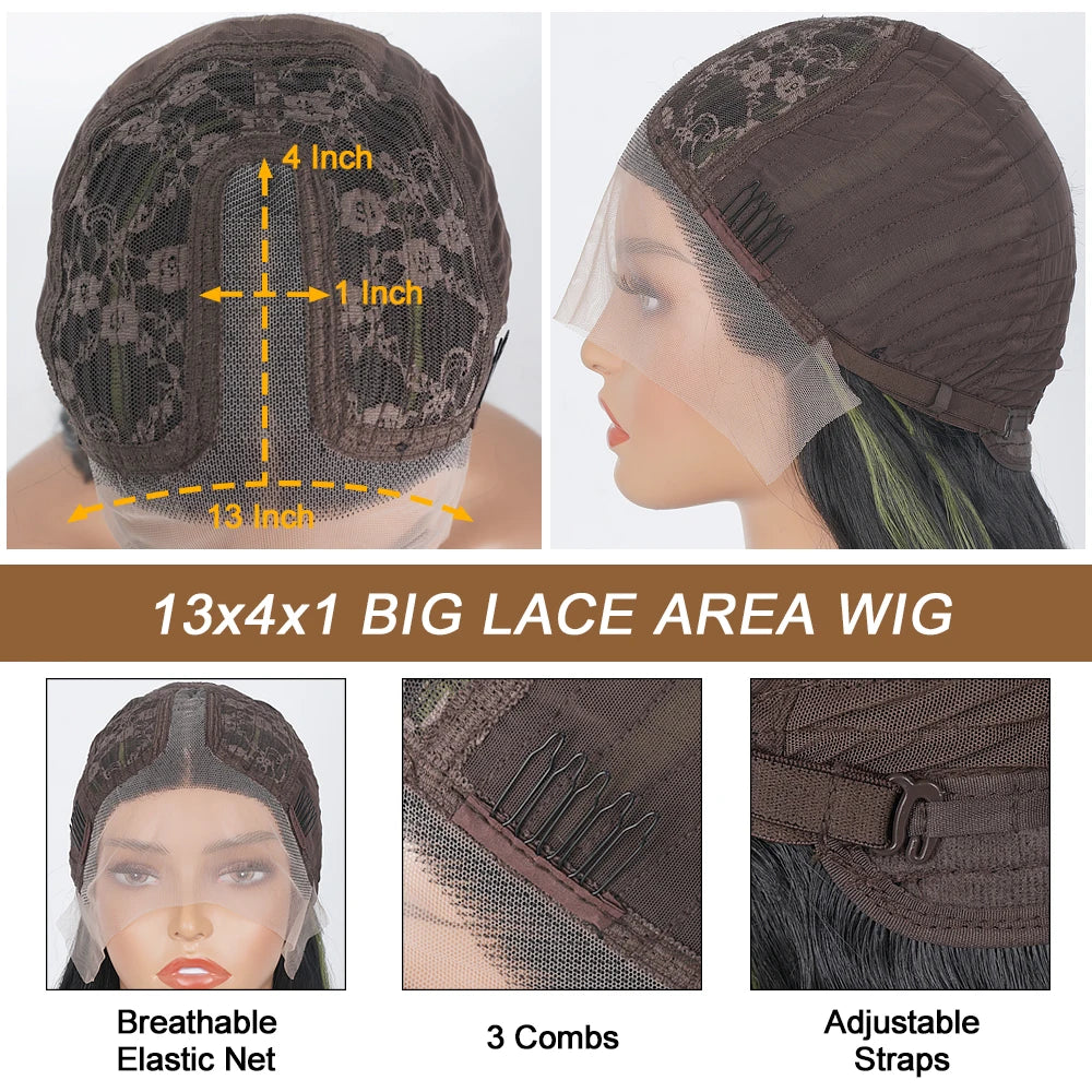 13X6 Lace Front Wig Highlight Black with Red Blonde Wig Synthetic 13x4 Lace Front Wigs Pre Plucked With Hairline Women's Wig