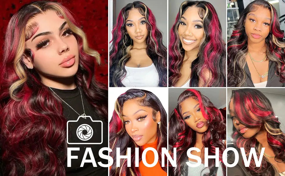 13X6 Lace Front Wig Highlight Black with Red Blonde Wig Synthetic 13x4 Lace Front Wigs Pre Plucked With Hairline Women's Wig