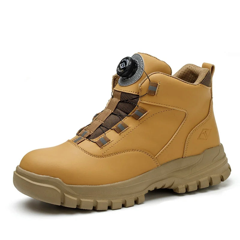 Rotating Buttons Safety Shoes Men Waterproof Work Boots Anti-smash Anti-puncture Protective Autumn Winter light Work Shoes