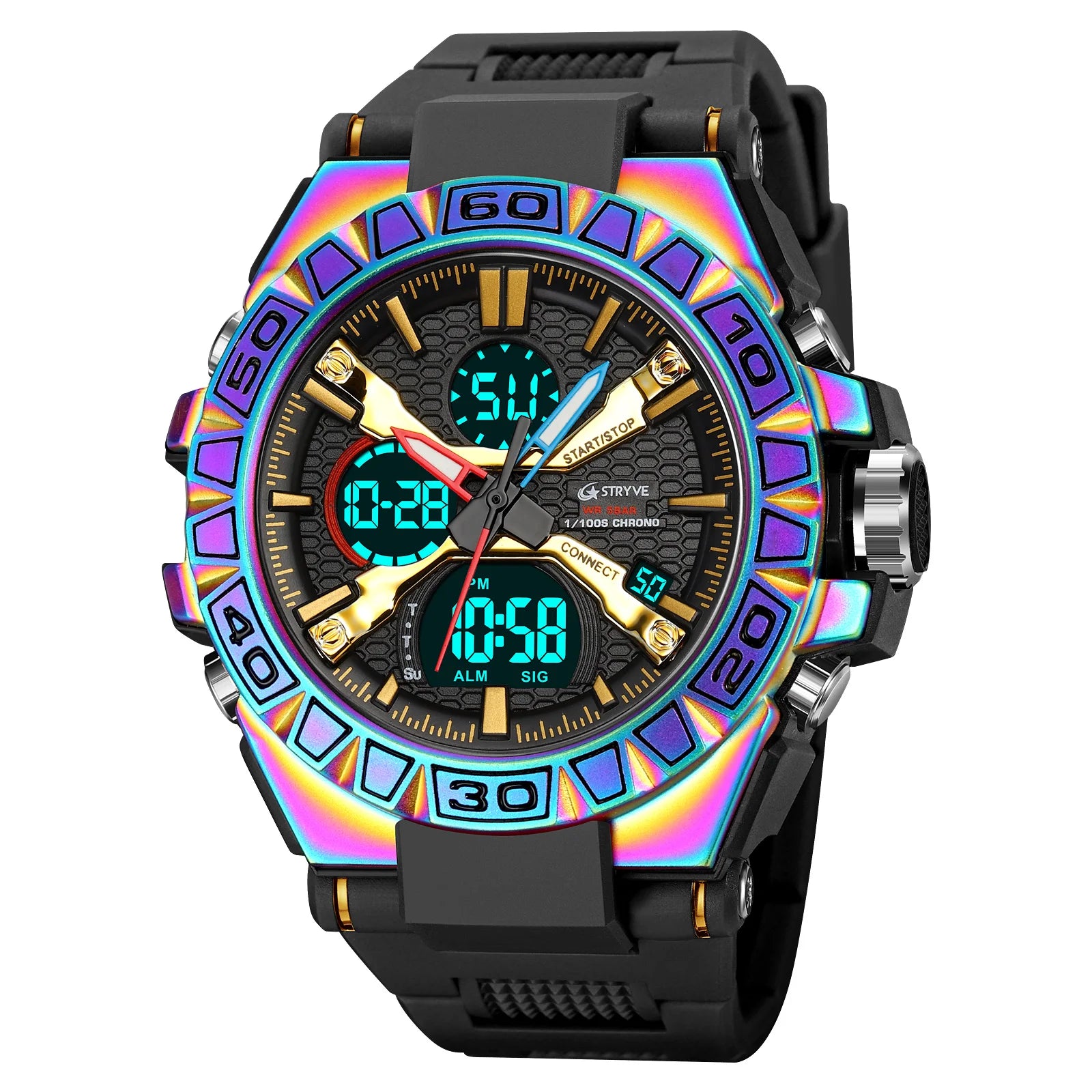 New STRYVE Brand Sports Relojs Hot Men's Digital-Analog Dual Movement Luminous Calendar 5ATM Waterproof Watches 8025 and 8026