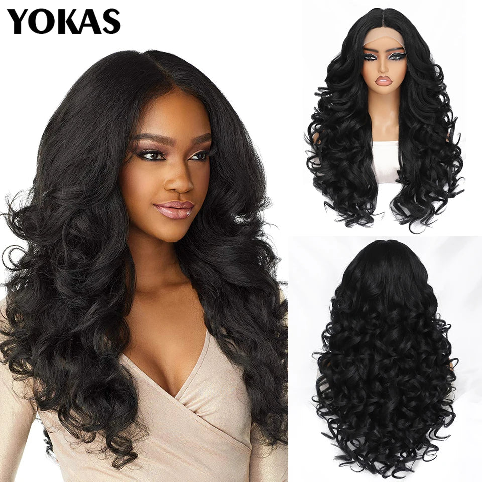 24 Inch Synthetic Lace Front Wigs For Afro Women Curly Afro Lace Front Wigs for Black Women High Temperature Fiber Wigs