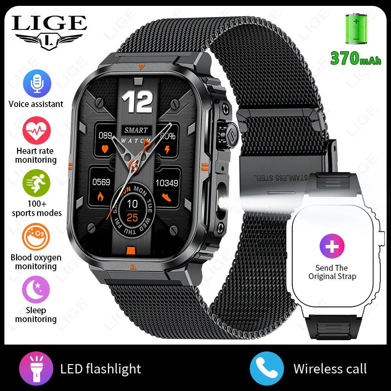 2025 New Professional Sports Smart Watch Men 2.01'' Large Screen Bluetooth Call Watches Flashlight Waterproof Outdoor Smartwatch