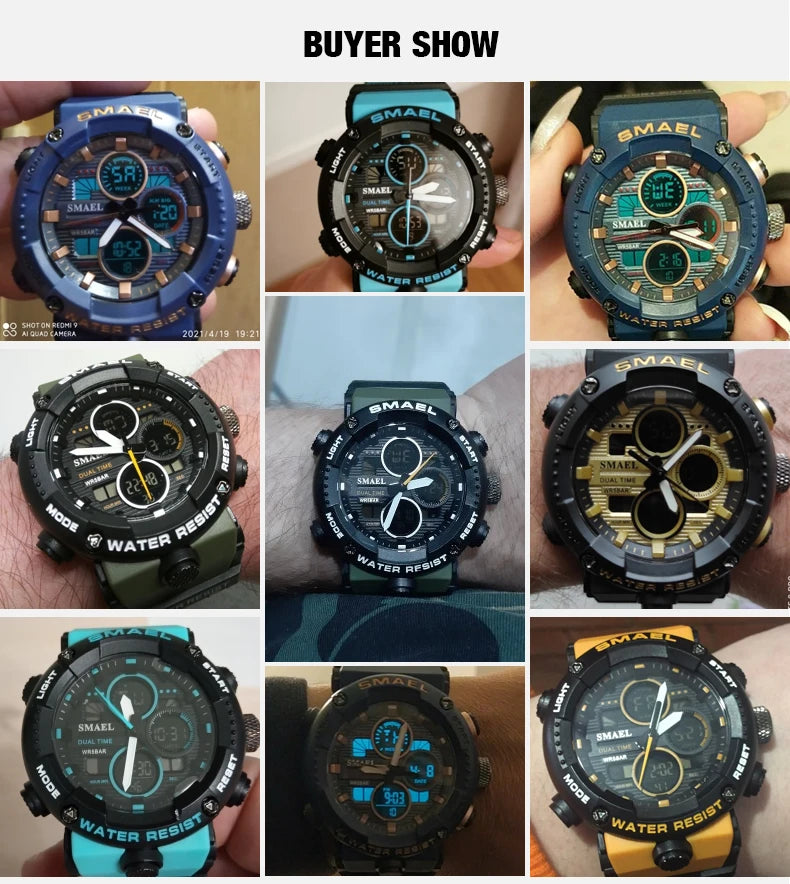 SMAEL Watch Men Waterproof LED Digital Watches Stopwatch Big Dial Clock For Male 8038 Sport Men Watches Quartz