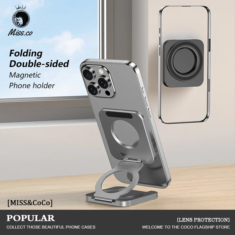 Foldable Double Sided Magnetic Phone Holder for Magsafe Gym Treadmill Universal Folding Car Holder Magnetic Smartphone Stand