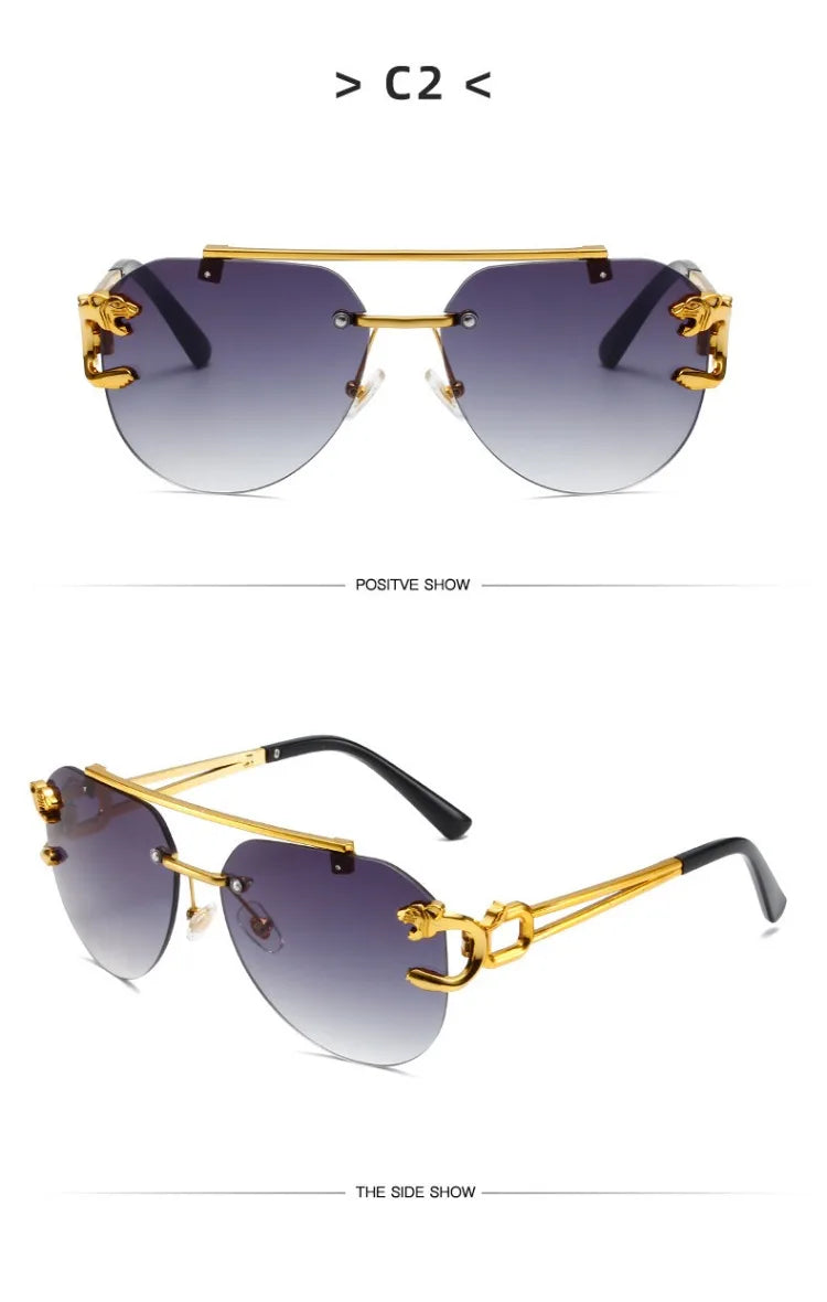 Rimless Vintage Sunglasses for Women Luxury Oversized Fashion Glasses Pilot Gradient Outdoor Shades Sun Glasses Gafas De Sol