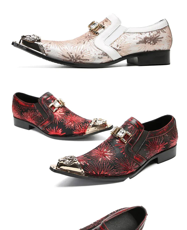 COOGERLOVE Luxury Business Men Dress Shoes Handmade Genuine Leather Slip On Italian Wedding Flats Oxfords Shoes For Men Sapatos