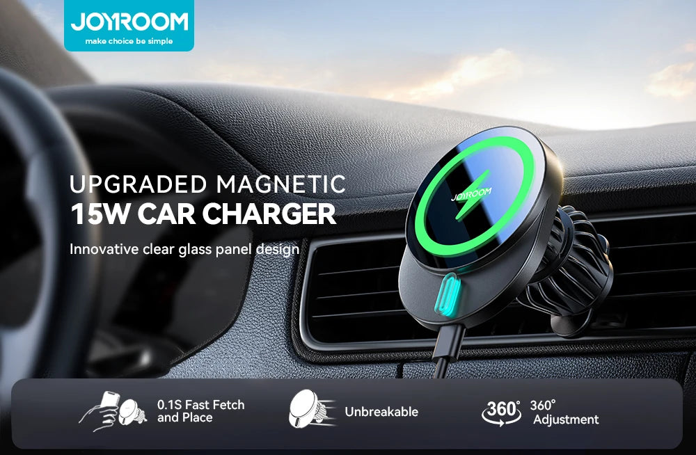 Joyroom Magnetic Car Phone Holder 15W Wireless Charging Car Phone Mount Charger Air Vent Phone Holder For iPhone 16/15/14/13/12
