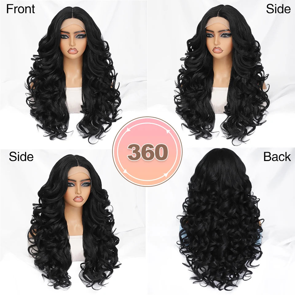 24 Inch Synthetic Lace Front Wigs For Afro Women Curly Afro Lace Front Wigs for Black Women High Temperature Fiber Wigs