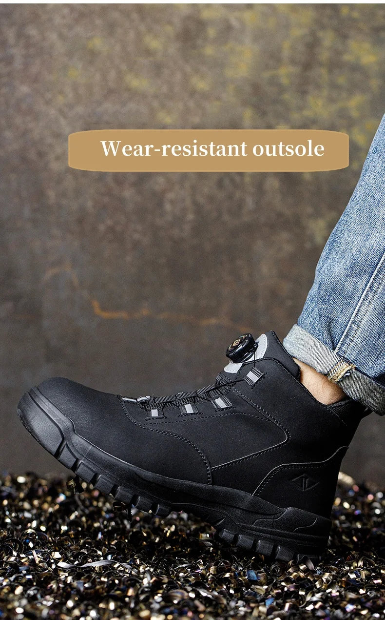 Rotating Buttons Safety Shoes Men Waterproof Work Boots Anti-smash Anti-puncture Protective Autumn Winter light Work Shoes