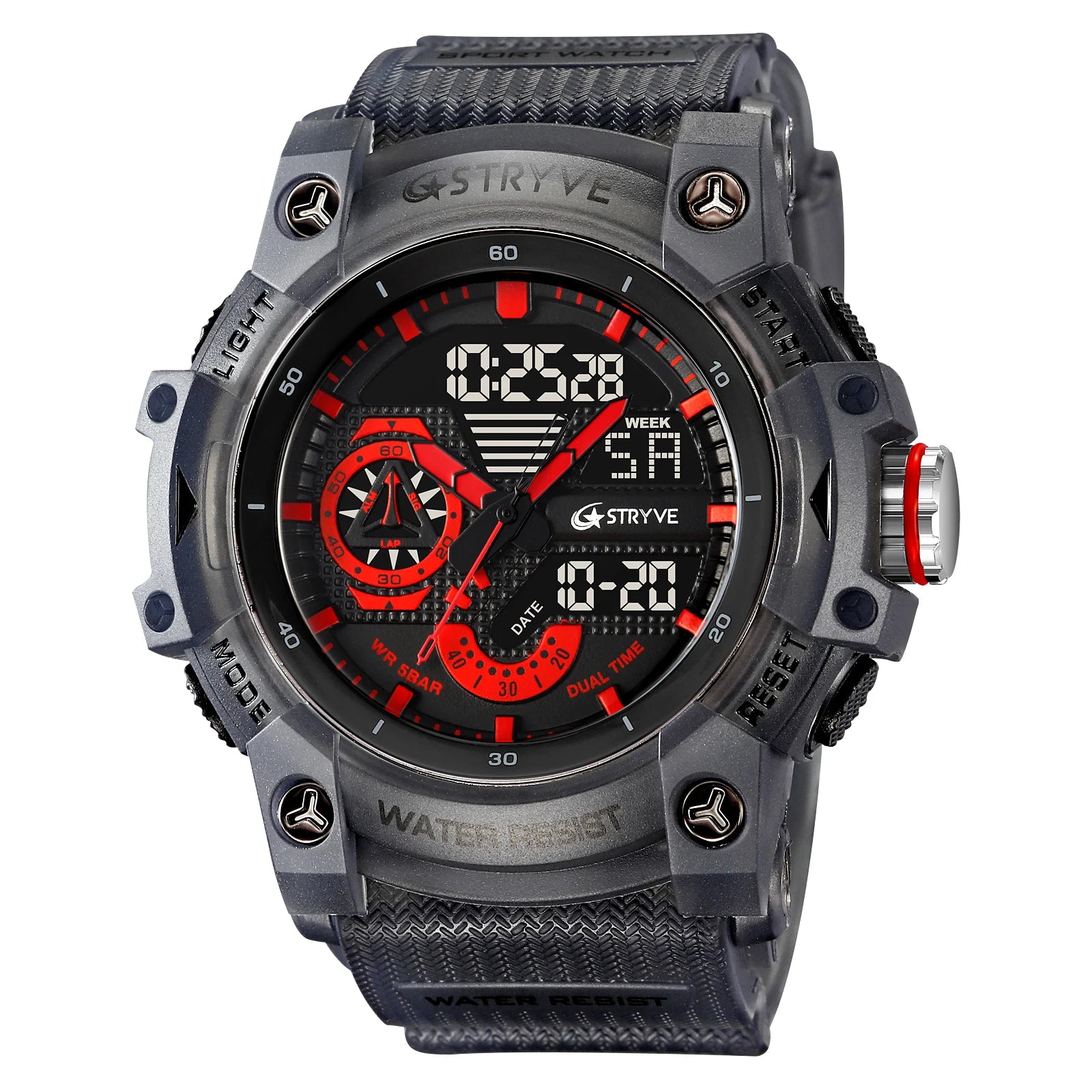 STRYVE Electronic Fashion Men's Sport Watches Shock Resistant 50M Waterproof Wristwatch LED Alarm Stopwatch Clock Men 8029