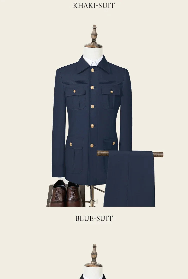 ST Cassy dark green Elegant Men's suit Classic Fit Multi Buckle Multi Pocket  Casual Business Set Men's 2-piece Set