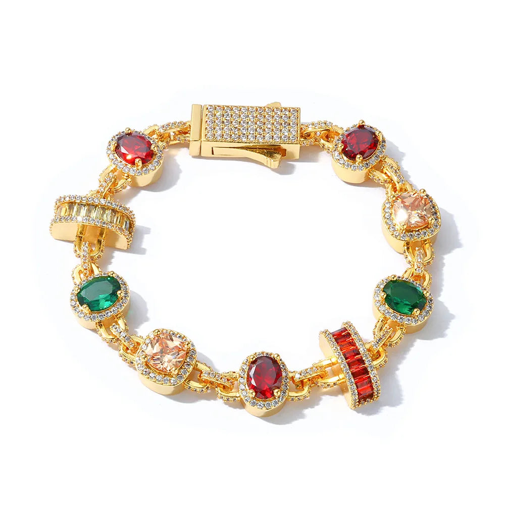 ESKEEM Rainbow Tennis Choker Women Jewelry Iced Out Multi Color Gemstone Necklace Colorful Stone Men Chain