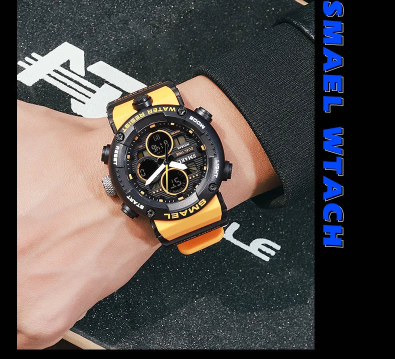 SMAEL Watch Men Waterproof LED Digital Watches Stopwatch Big Dial Clock For Male 8038 Sport Men Watches Quartz