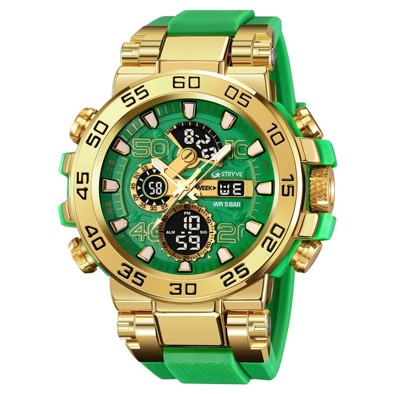 New STRYVE 8030 Men's Watch Fashion Sports Waterproof Wristwatch High Quality Digital-Analog Dual Movement Calendar Aralm Week