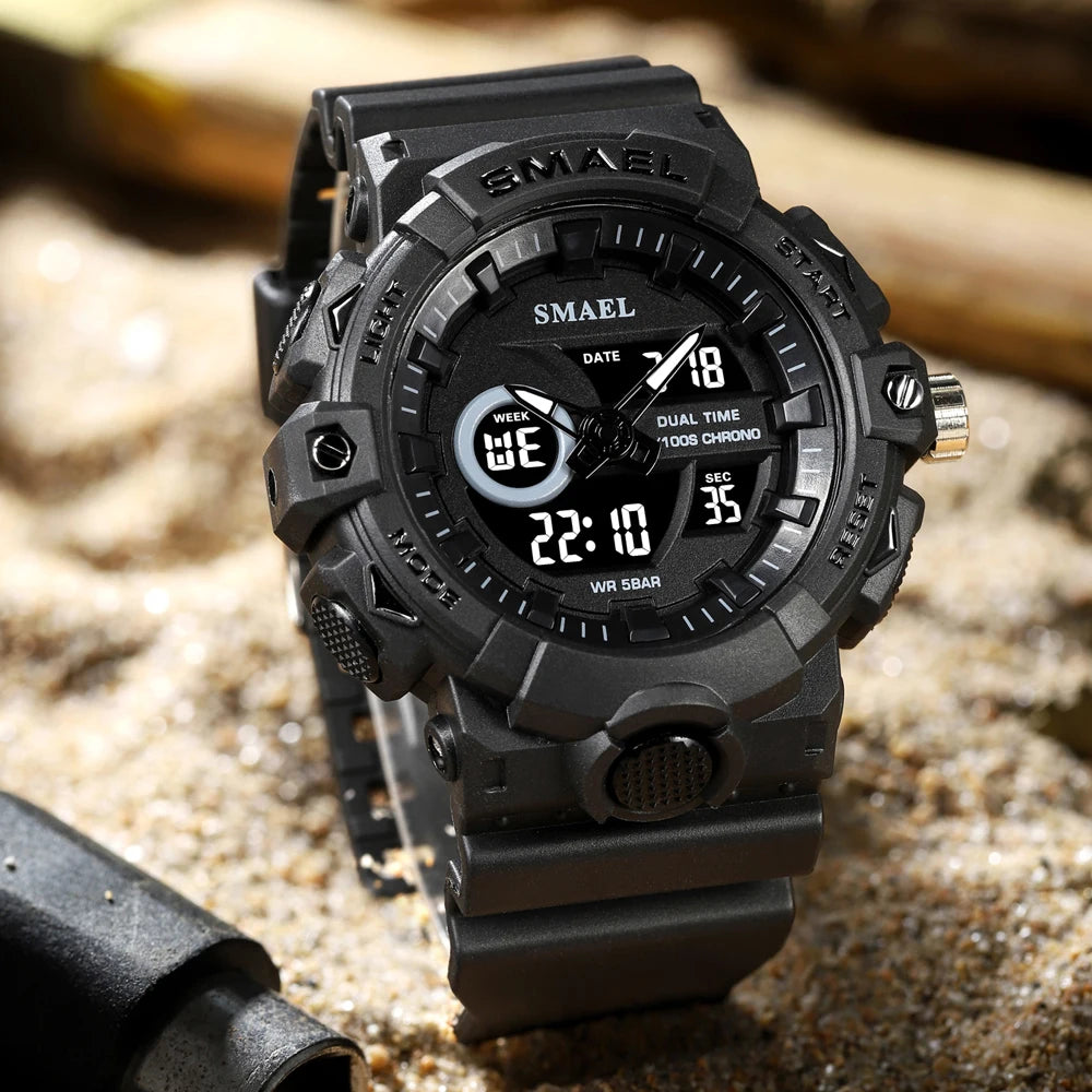 SMAEL Multifunctional LED Light Digital Sport Watch Mens Casual Student Stopwatch Clendar Clock Quartz Analog Wristwatches 8081
