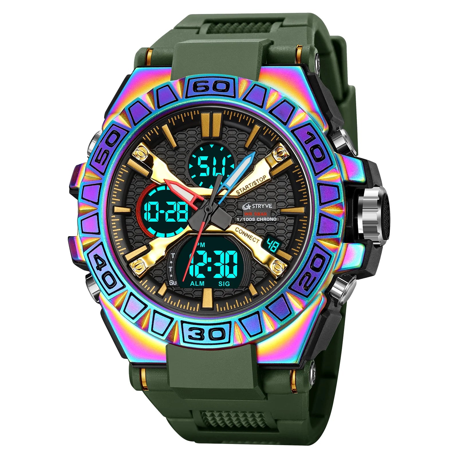 New STRYVE Brand Sports Relojs Hot Men's Digital-Analog Dual Movement Luminous Calendar 5ATM Waterproof Watches 8025 and 8026