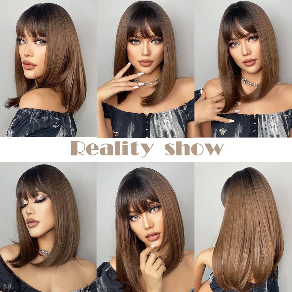 White Blonde Gray Synthetic Wigs with Bangs Short Straight Bob Hair Wig for Women Cosplay Daily Natural Hair Heat Resistant