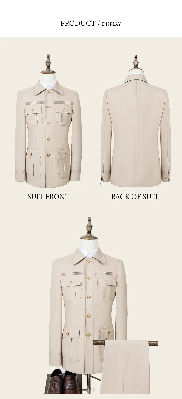 ST Cassy green Elegant Men's suit Classic Fit Multi Buckle Multi Pocket  Casual Business Set Men's 2-piece Set