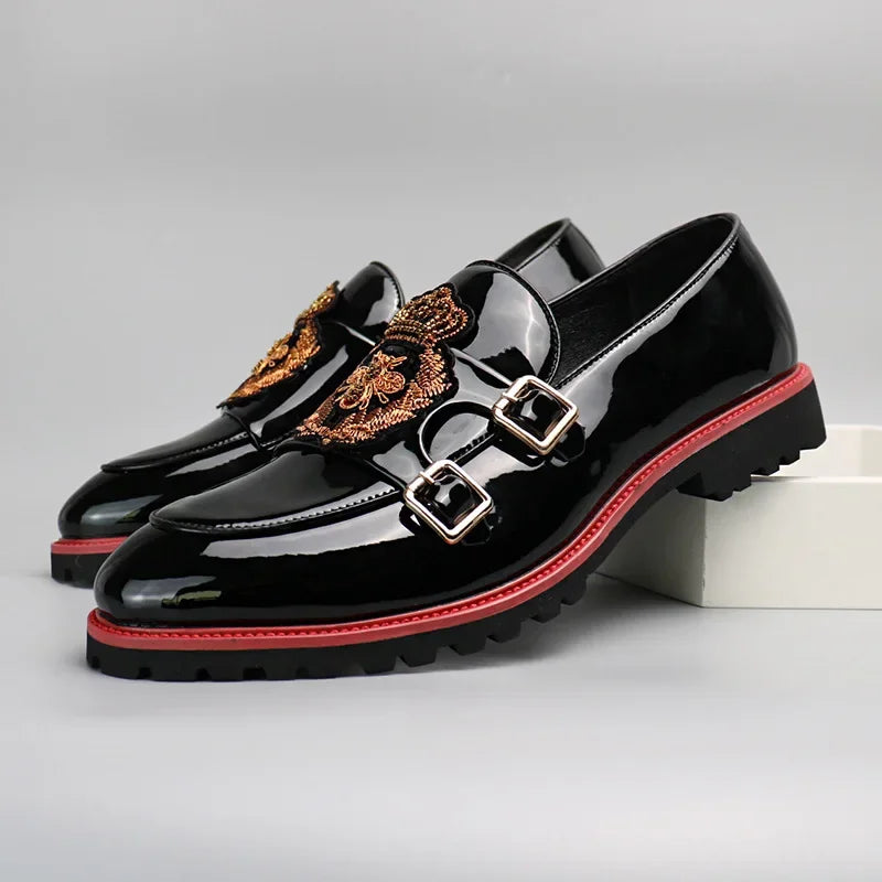 Luxury Leather Shoes for Men Fashion Embroidery Men British Style Monk Shoes High Quality Loafers Casual Business Men Shoes 2025