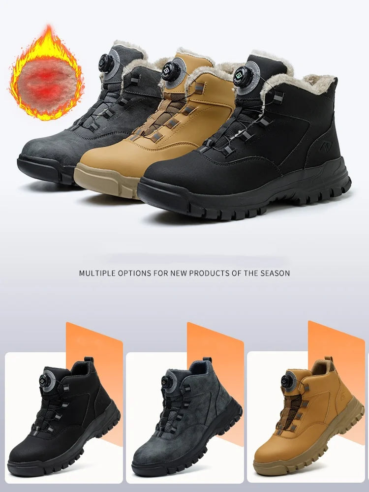 Rotating Buttons Safety Shoes Men Waterproof Work Boots Anti-smash Anti-puncture Protective Autumn Winter light Work Shoes