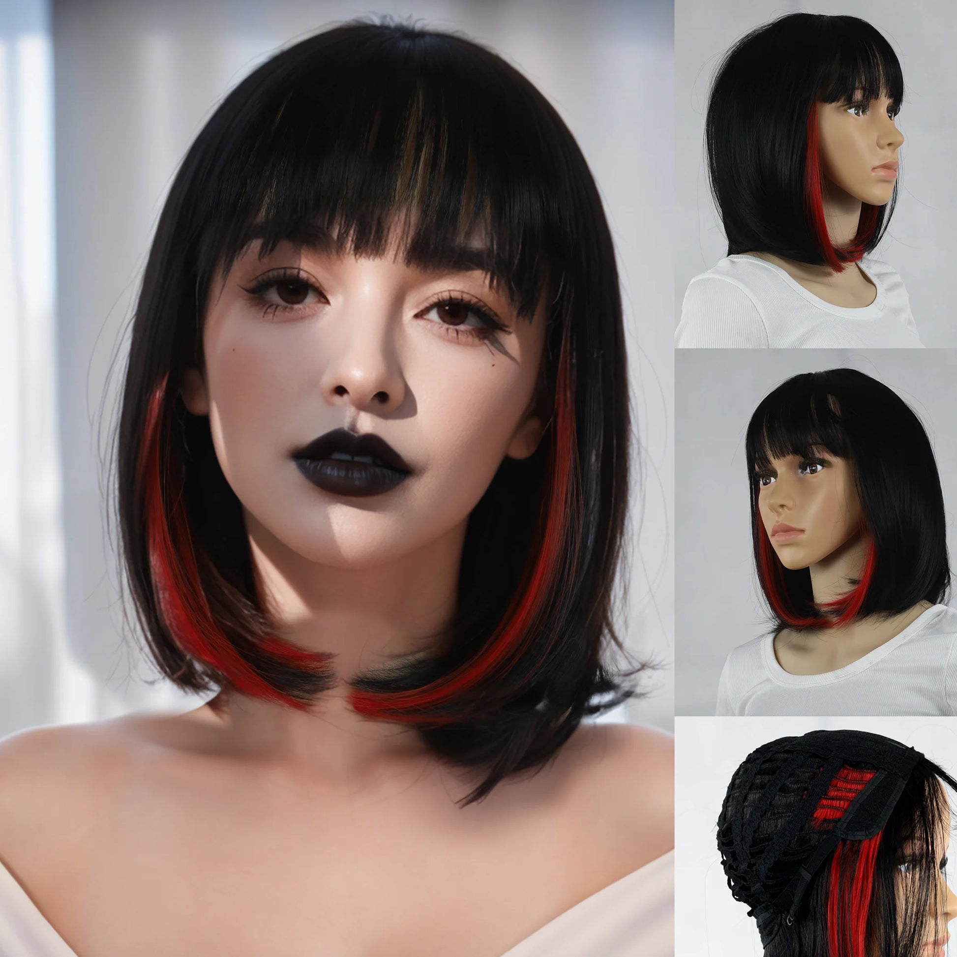 Wigs for women short straight hair wigs heat-resistant synthetic fiber easy to care for daily party stage performance 12 inches