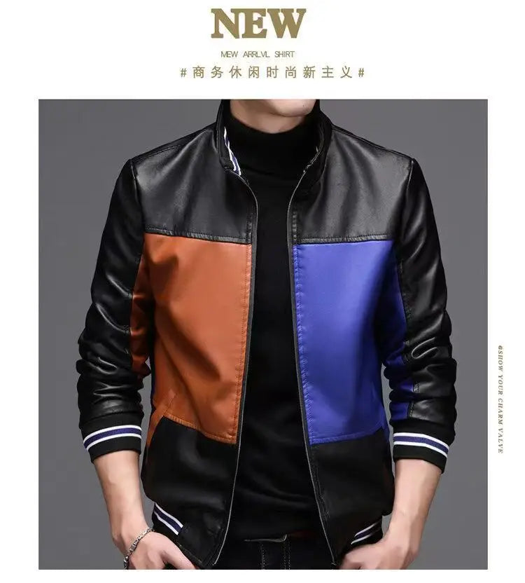 2024 Winter New PU Leather Men's Jackets Winter Fake Fur One Jacket Thickened Warm Turn Collar Coat Men's Padded Leather Jacket
