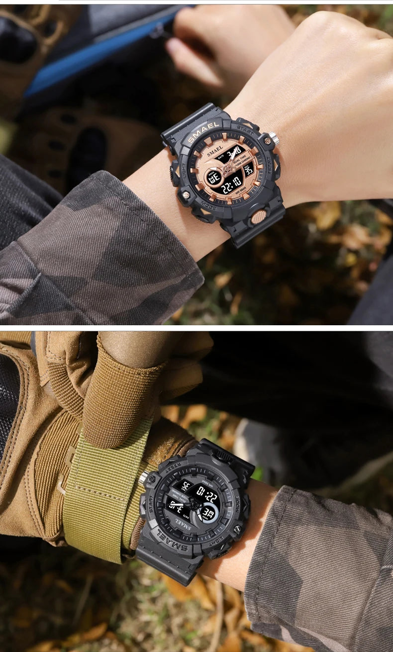 SMAEL Multifunctional LED Light Digital Sport Watch Mens Casual Student Stopwatch Clendar Clock Quartz Analog Wristwatches 8081