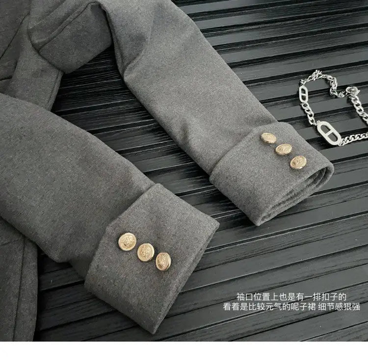 Korean Fashion Woolen Suit Dresses for Women Winter New College Style Sweet Waist up Slim High-end A-line Pleated Mini Dress