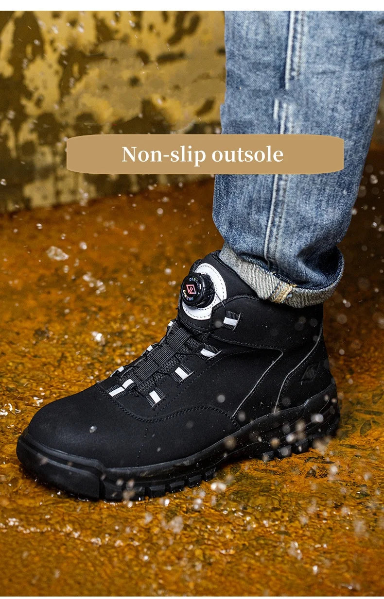 Rotating Buttons Safety Shoes Men Waterproof Work Boots Anti-smash Anti-puncture Protective Autumn Winter light Work Shoes