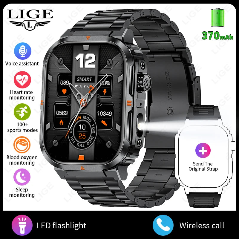 2025 New Professional Sports Smart Watch Men 2.01'' Large Screen Bluetooth Call Watches Flashlight Waterproof Outdoor Smartwatch