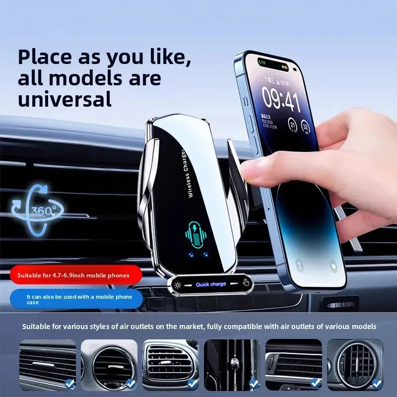 Wireless Charger Car Mount Cell Phone Holder Mobile Support For Car Holder Automotive Electric Induction Auto Clamping For Phone